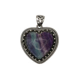 tiger eye/amethyst/fluorite gemstone heart pendant with antique silver color metal
