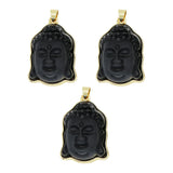 Pink/ white / Black Glass Buddha Head carving pendant in silver and gold metal color