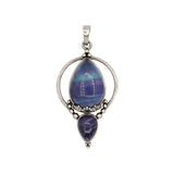 Tiger eye/black agate /amethyst/fluorite gemstone double teardrop pendant with silver color metal