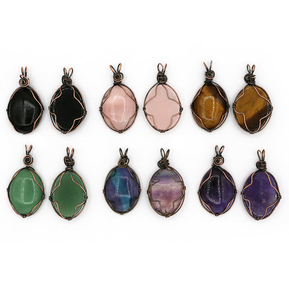 Rose quartz/tiger eye/black agate /amethyst/fluorite/green aventurine gemstone pendant with silver and copper color metal