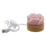 Rose Quartz Rose flower wooden base lamp with yellow light table lamp with a USB cable