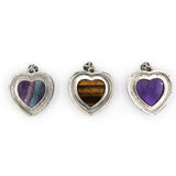 tiger eye/amethyst/fluorite gemstone heart pendant with antique silver color metal