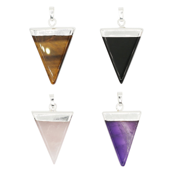 Rose quartz/tiger eye/black agate /amethyst gemstone triangle pendant with silver color metal