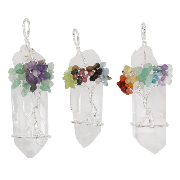 Rock crystal pendant 7 charka with silver color metal