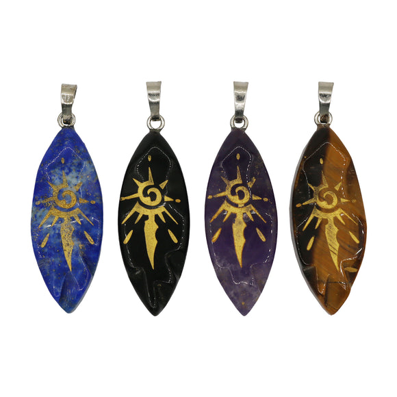 Lapis/tiger eye/black agate /amethyst gemstone Marquise pendant with silver color metal