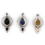Tiger eye/black agate /amethyst/fluorite gemstone double teardrop pendant with silver color metal