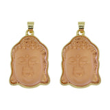 Pink/ white / Black Glass Buddha Head carving pendant in silver and gold metal color