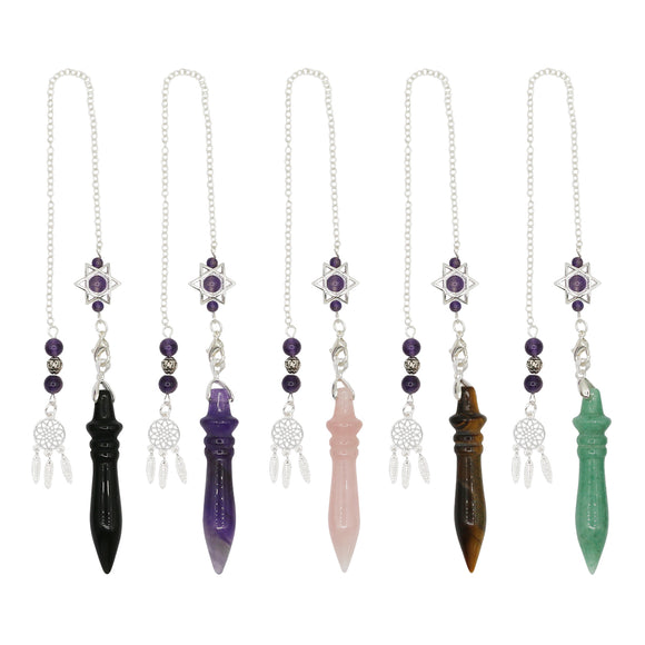 Rose quartz/tiger eye/black agate /amethyst/fluorite gemstone pendulums with silver color metal