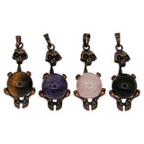 Rose quartz/tiger eye/black agate /amethyst&nbsp; gemstone skull pendant with silver and copper color metal