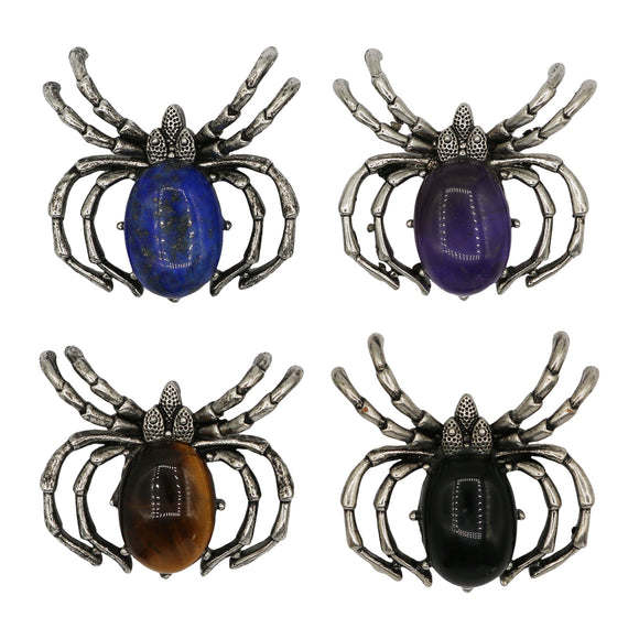 Tiger eye/black agate /amethyst/lapis gemstone spider pendant with antique silver color metal