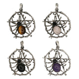 Rose quartz/tiger eye/black agate /amethyst gemstone spider pendant with silver color metal