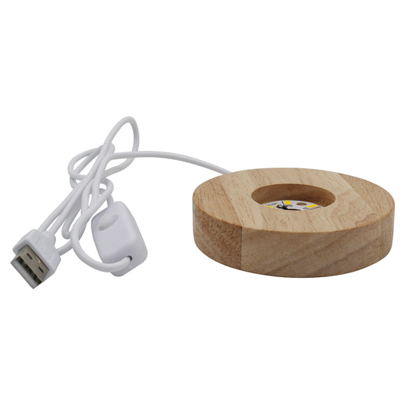 Chargeable wooden base tray white/yellow / multi-color light table lamp with a USB cable