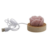 Rose Quartz Rose flower wooden base lamp with yellow light table lamp with a USB cable