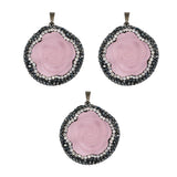 White/ pink glass flower crystal pendant with black and silver color metal