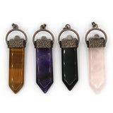 Rose quartz/tiger eye/black agate /amethyst gemstone flat point 7 chakra pendant with silver and copper color metal