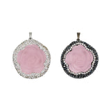 White/ pink glass flower crystal pendant with black and silver color metal