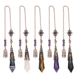 Rose quartz/tiger eye/black agate /amethyst/fluorite gemstone 12 facet crystal pendant with silver and copper color metal