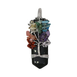 Rose quartz/tiger eye/black agate /amethyst gemstone point with 7 charka tree with silver and copper color metal