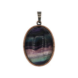 Rose quartz/tiger eye/black agate /amethyst/fluorite / green aventurine gemstone oval pendant with silver and copper color metal