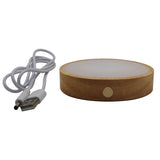 wooden base tray with white plastic on cover with white/yellow / multi-color light table lamp with a USB cable