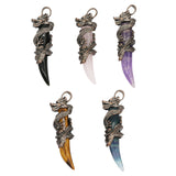 Rose quartz/tiger eye/black agate/amethyst/fluorite gemstone dragon horn with silver and copper color metal