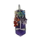 Rose quartz/tiger eye/black agate /amethyst gemstone point with 7 charka tree with silver and copper color metal