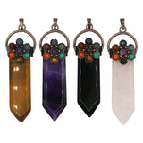 Rose quartz/tiger eye/black agate /amethyst gemstone flat point 7 chakra pendant with silver and copper color metal