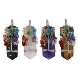 Rose quartz/tiger eye/black agate /amethyst gemstone point with 7 charka tree with silver and copper color metal