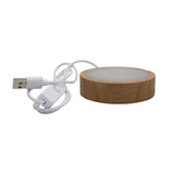 Chargeable wooden base tray with white plastic cover white/yellow / multi-color light table lamp with a USB cable