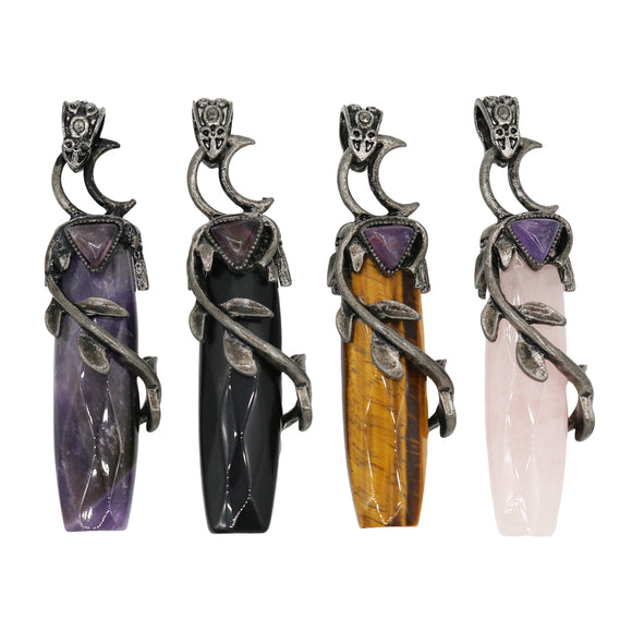Rose quartz/tiger eye/black agate /amethyst/fluorite gemstone pendant with antique silver color metal