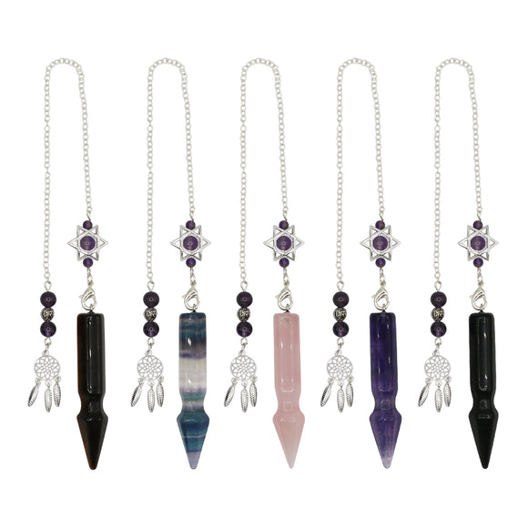 Rose quartz/tiger eye/black obsidian/amethyst/fluorite gemstone pendulum with silver color metal