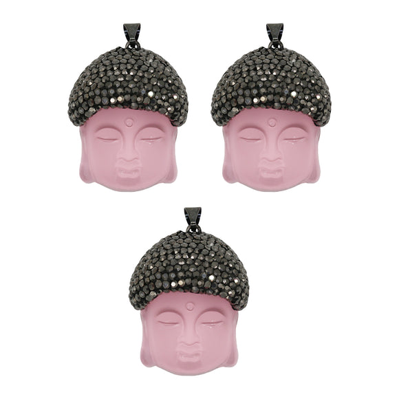 Black crystal pink Glass Buddha Head carving pendant