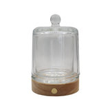 Glass container with wooden base lamp white/yellow / multi-color light table lamp with a USB cable