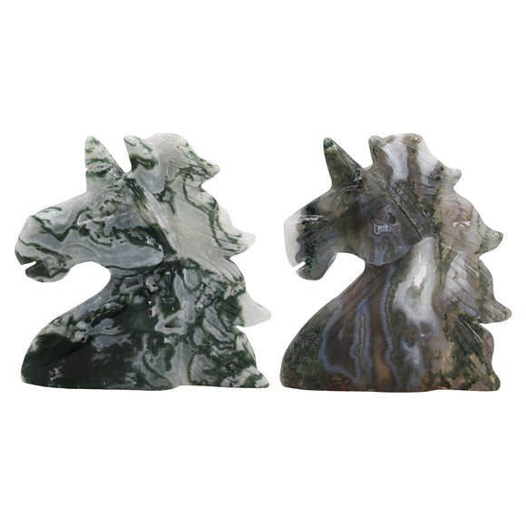 Moss Agate Unicorn Head