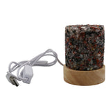 Gemstone chip multicolor Rock Quartz cylinder lamp with wood base and white light with USD cable