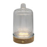 Glass container with wooden base lamp white/yellow / multi-color light table lamp with a USB cable