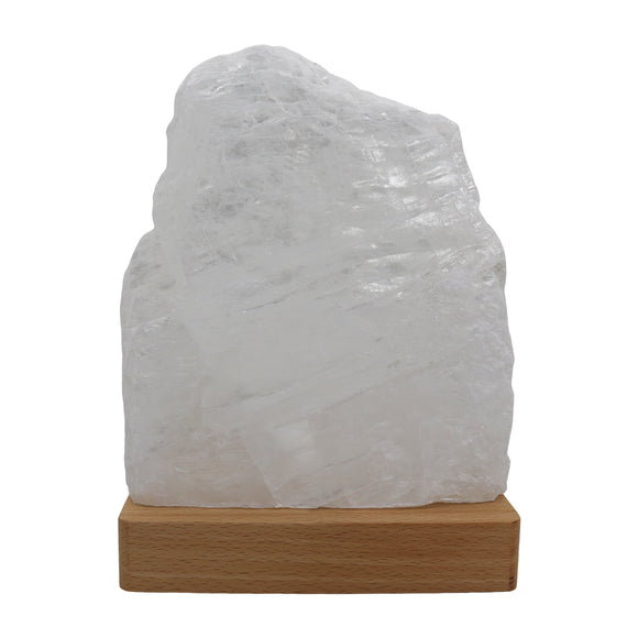 White selenite lamp with USD cable wood base  with cold light