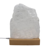 White selenite lamp with USD cable wood base  with cold light