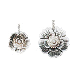 Black mother of pearl flower pendant with silver color metal