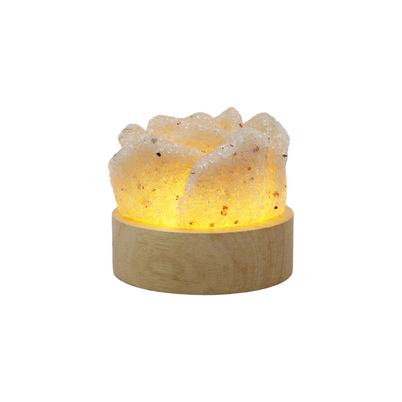 Rock Quartz Rose wooden base table lamp with a USB cable