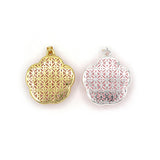 White/ pink glass flower pendant with gold and silver color metal