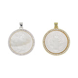 Round shape mother of pearl crystal Jesus Christ pendant with silver and gold color metal