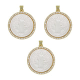 Round shape mother of pearl crystal Jesus Christ pendant with silver and gold color metal