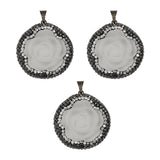 White/ pink glass flower crystal pendant with black and silver color metal