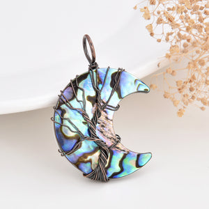 Moon Abalone Pendant with Copper Wire-wrapped Tree, Small Size, PND4146AB