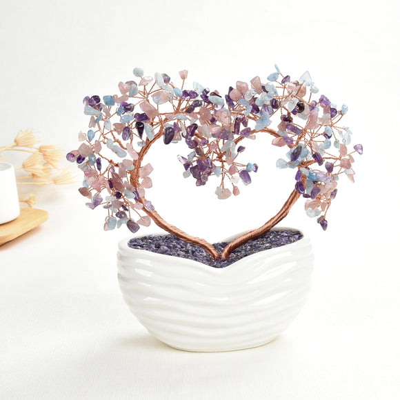 Gemstone Heart Shape Tree in Ceramic Pots, GTR0001XX