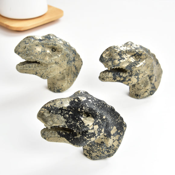 4inch Pyrite Dinosaurs Head Carvings, DZR4001PY