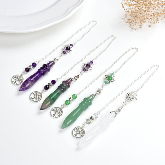 Gemstone Pendulums With Silver Plated Tree Charm, PNM0012XX