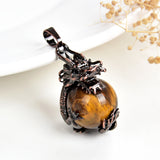 Gemstone Sphere Pendant With Copper Plated Dragon Design, PND4159XX
