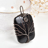 Gemstone Rectangle Pendants with Copper&Silver Plated Tree-of-Life, PND4161XX